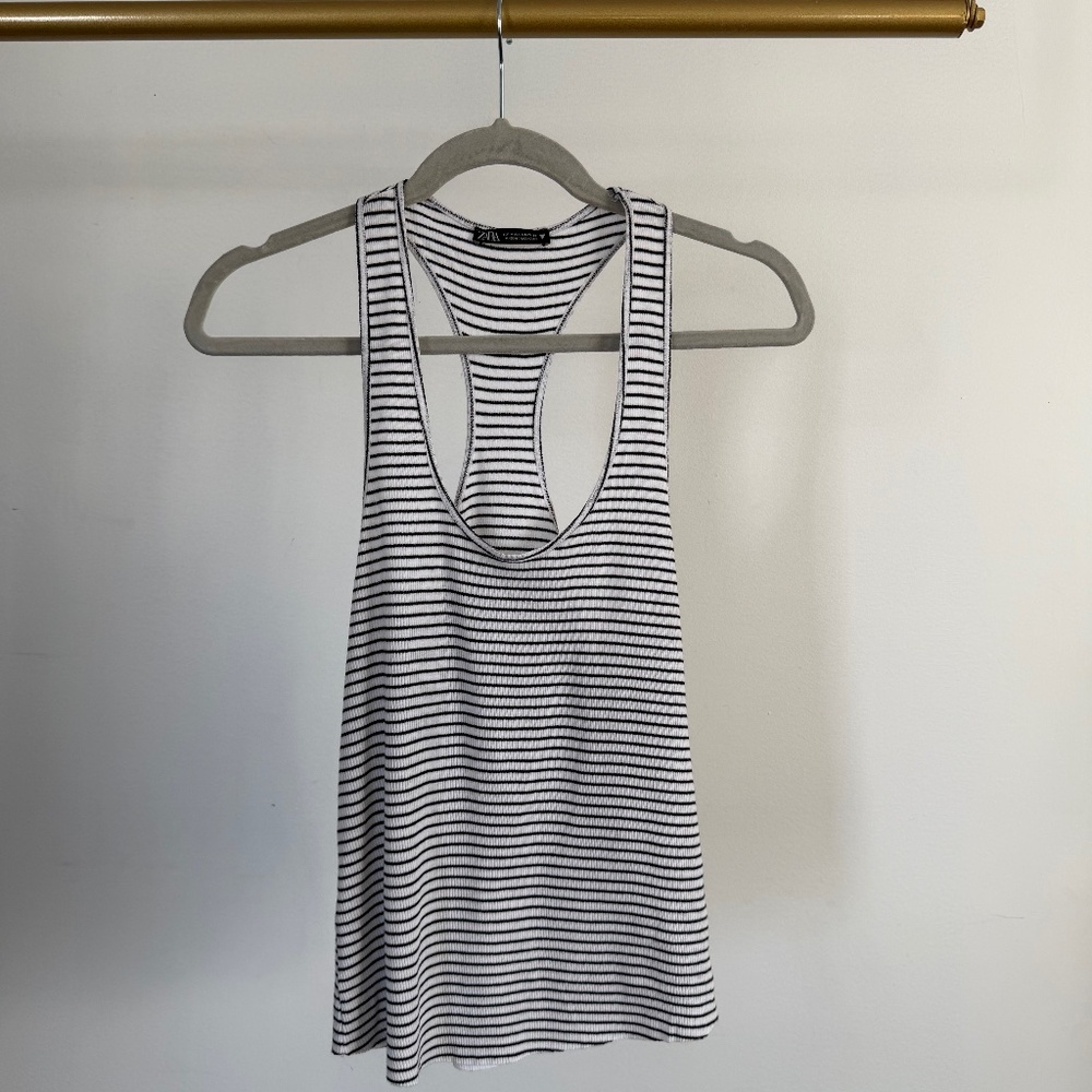 black and white striped zara racerback tank top